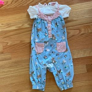 Baby boden 2 piece coveral outfit, vintage animal print, size 12-18 months